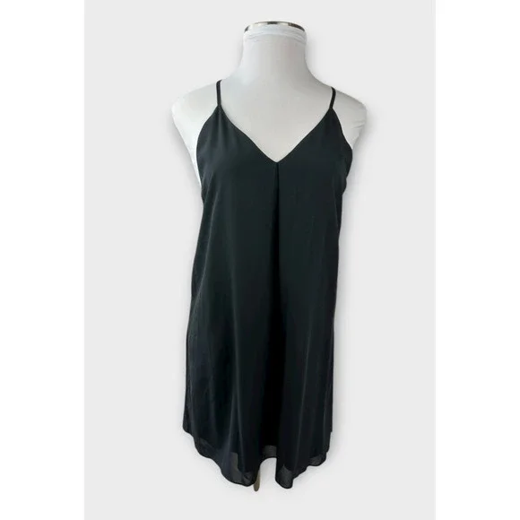 Alice + Olivia Fierra Y-back 100% Silk Racerback Slip Mini Dress Black Large - Picture 10 of 16